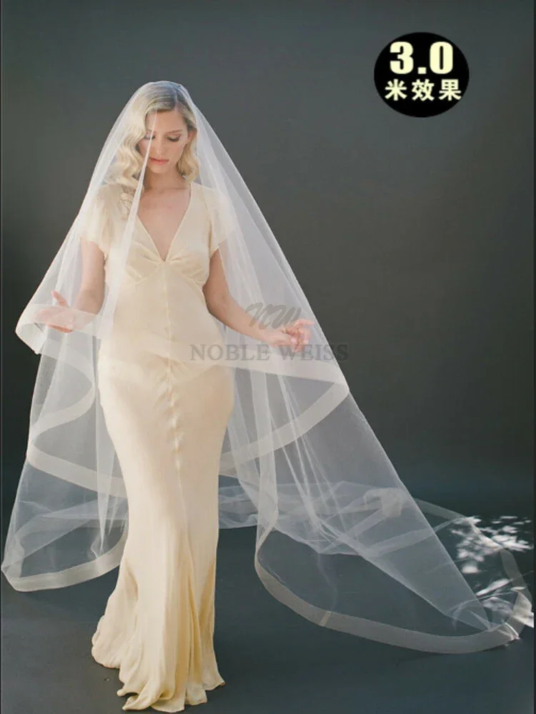 Bridal veil Horsehair Edge Cheap Wedding Veil Without Comb one layer Bridal Veils Horsehem Customized