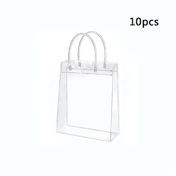 1/10Pcs Portable PVC Transparent Gift Bag with Button Waterproof Reusable Tote Bag Hand Loop Cosmetic Bag Baby Shower 1