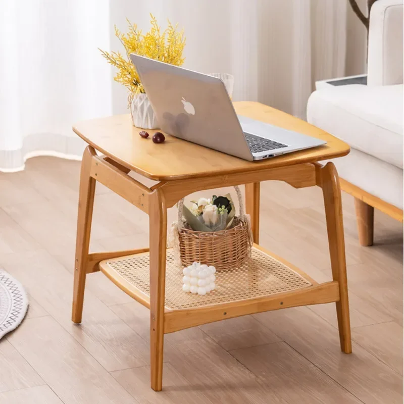Simple Solid Wood And Bamboo Sofa Side Table Creative Modern Double-layer Storage Table Small Unit Side Cabinet Coffee