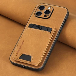 Luxury Leather Card Holder Phone Case with Integrated Wallet and Shockproof Back Cover - iPhone 15 Plus (Borwn)