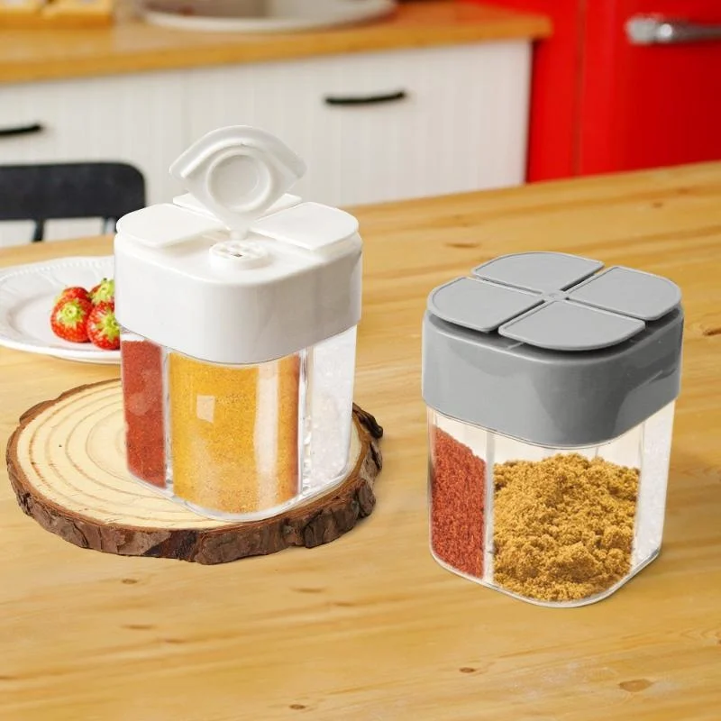 

1pcs 4-in-1 Seasoning Can with Lid Transparent Spice Dispenser 4-gram Outdoor Cooking Barbecue Salt Portable Split Seasoning Box