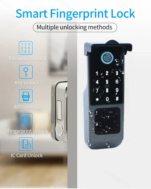 Tuya WIFI Version Double Side Fingerprint Lock Outdoor Gate Waterproof TTlock APP Passcode Rfid Card Keyless Smart Door Lock 3