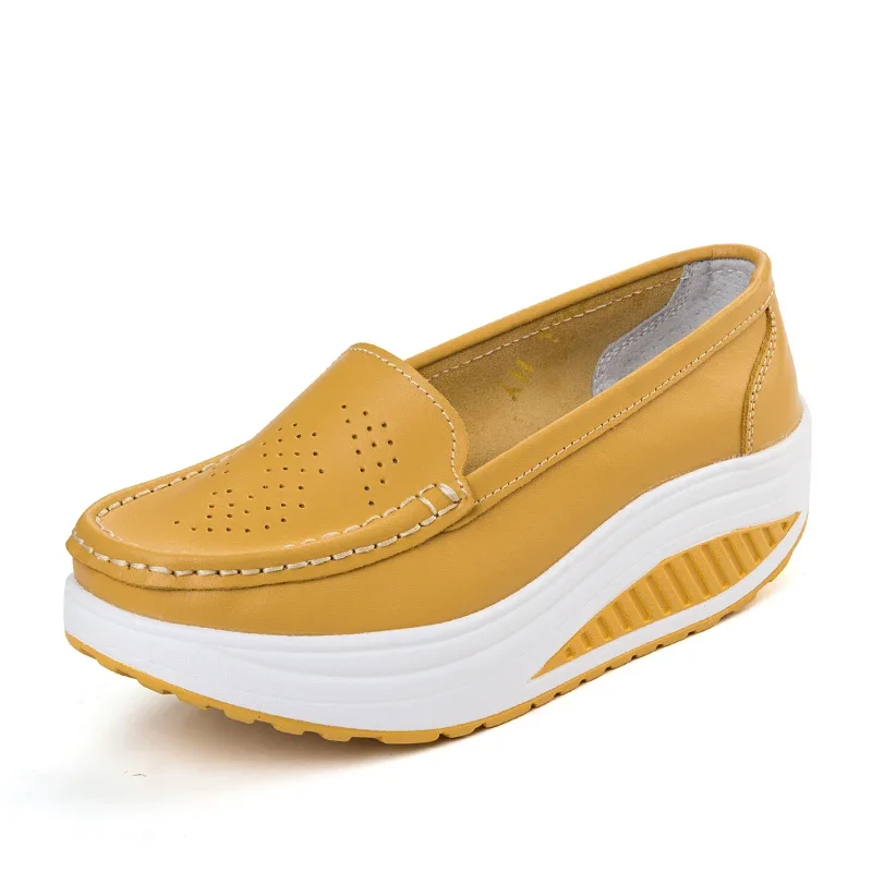 TIMETANG Summer Genuine Leather Nurse Swing Work All Single Star Wedges Women's Shoes Black White Platform C217_desvips.com