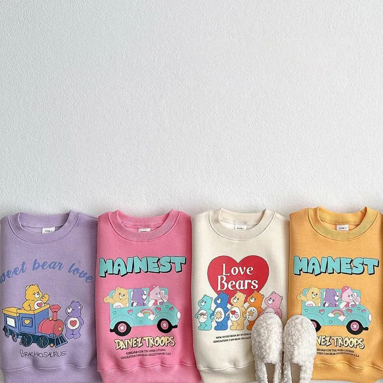 2024 Spring New Baby Long Sleeve Casual Sweatshirt Boys Girls Cute Cartoon Print Sweatshirt Children Pullover Loose Infant Tops