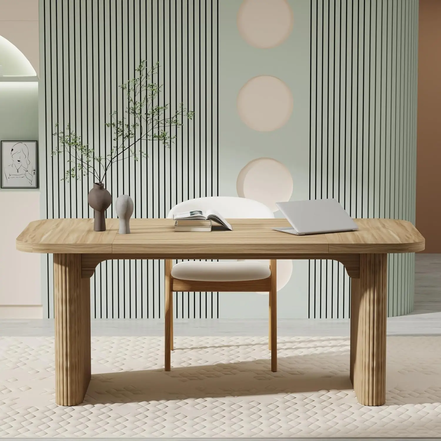 Tribesigns 62"" Executive Desk, Large Computer Office Desk With Double Pedestal, Modern Simple Style Natural Wood Top Rectangle
