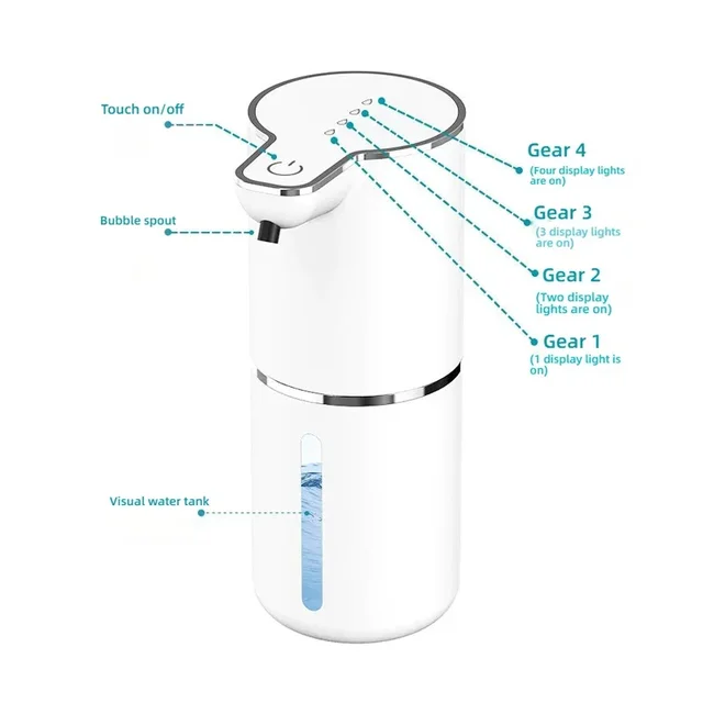 Automatic Touchless Foaming Soap Dispenser – 380ml USB Rechargeable Electric Soap Dispenser with 4 Adjustable Foam Levels 6