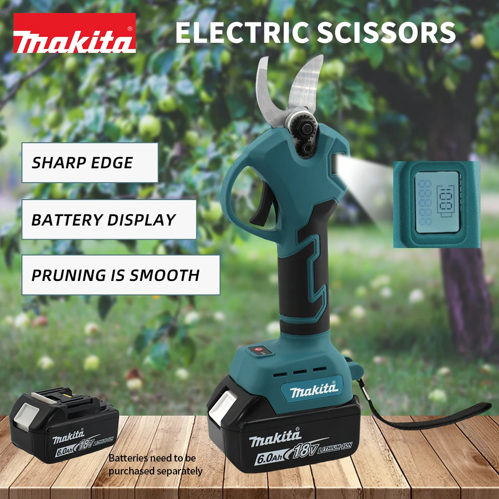 Tijeras Eléctricas De Podar Para Makita 18V - 600W, Diámetro Corte 35mm, Con 2 Baterías Y Pantalla LCD