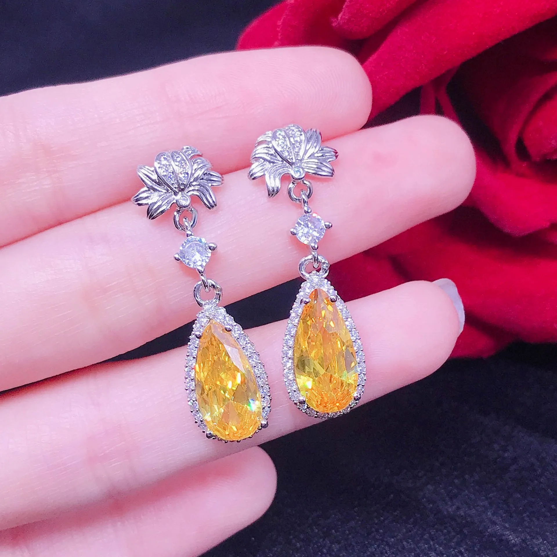

Solid S925 Silver Sterling Topaz Drop Earring for Women Fine Aros De Plata De Ley 925 Mujer Orecchini Jewellry Garnet Earrings