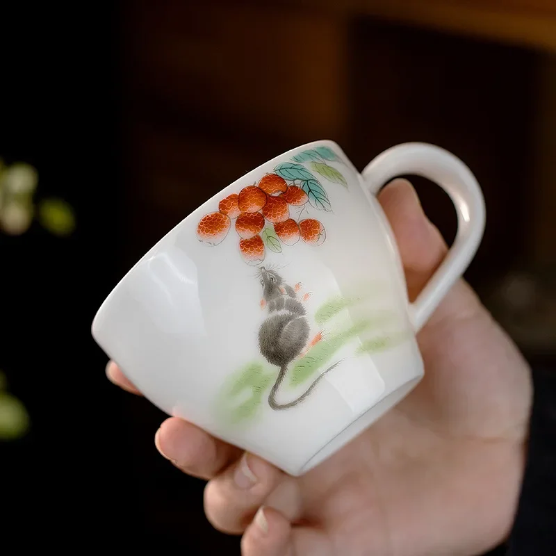 Auspicious Zodiac Sample Tea Cup Chinese Style Simple Household Creative Art and Crafts White Porcelain Cup Fashion Tea Set Gift