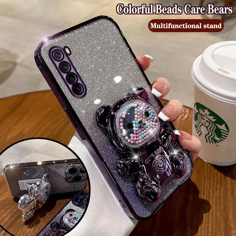 Cute Bear Colorful Flow Beads Placcatura Custodia Per Telefono Custodia Per Xiaomi Redmi Note 8 8 Pro 9 9 Pro 10 10S 10 Pro 7 9S 9T Cover