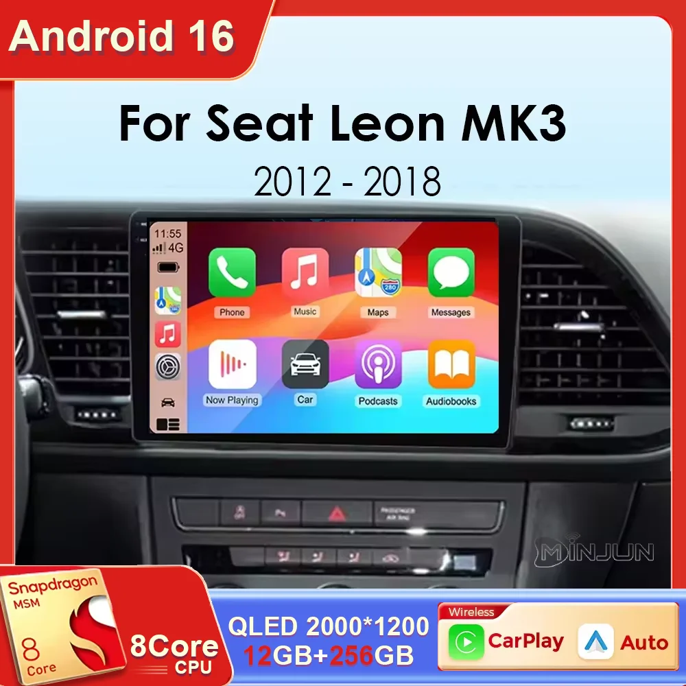 Radio para coche Android 16 Carplay para Seat Leon 3 2012 2013 2014 2015 - 2020 Navegación GPS Reproductor Multimedia Estéreo wifi+4G Auto BT 1