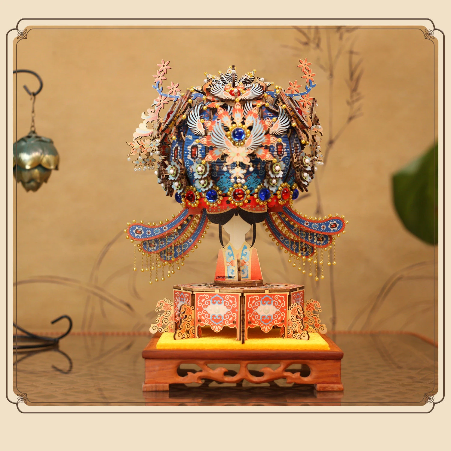 DIY 3D 나무 피닉스 크라운 뮤직 박스 미니어처 모델 키트 조명 조립식 직소 퍼즐 친구 생일 선물
