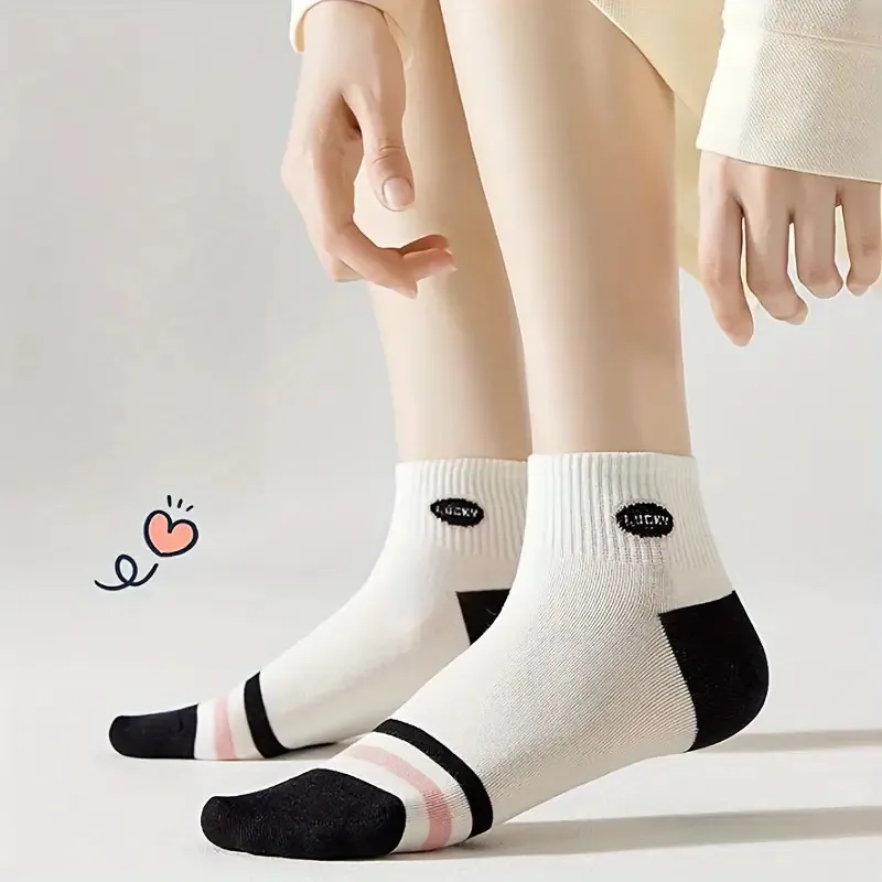 Sports Socks 5 Pairs Star & Striped Socks College Style Short Socks Women's Stockings & Hosiery
