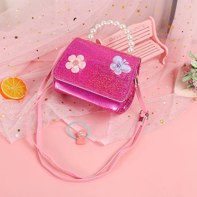 Girl Princess Side Bag Cute Laser Crossbody Bags for Girls Pearl Tote Hand Bag Toddler Purses and Handbags Gift