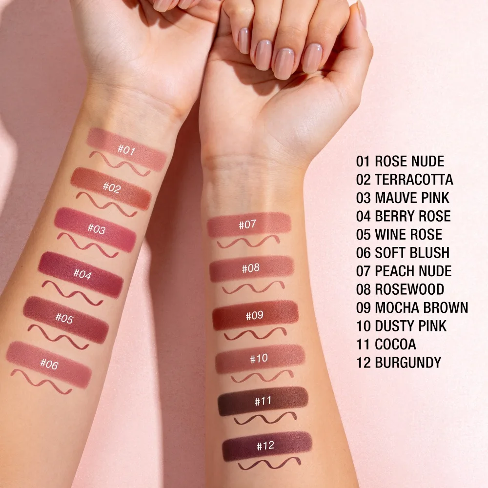 Double Ended Rose Nude Lip Liner Lipstick Velvet Matte High Pigment 12 Color Waterproof Long-lasting Daily Lips Makeup Cosmetics_voghion.com