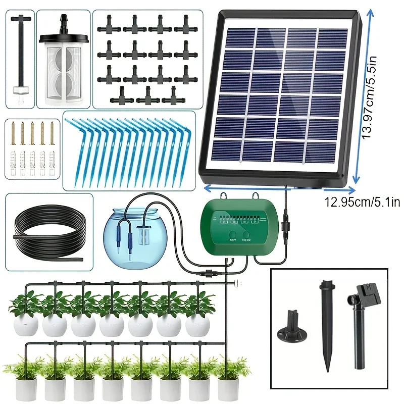 מערכת השקייה סולארית, מערכת השקייה טפטפת לצמחי גינה האחרונה עם מסך תצוגה, שעון השקייה אוטומטי לנסיעות DIY