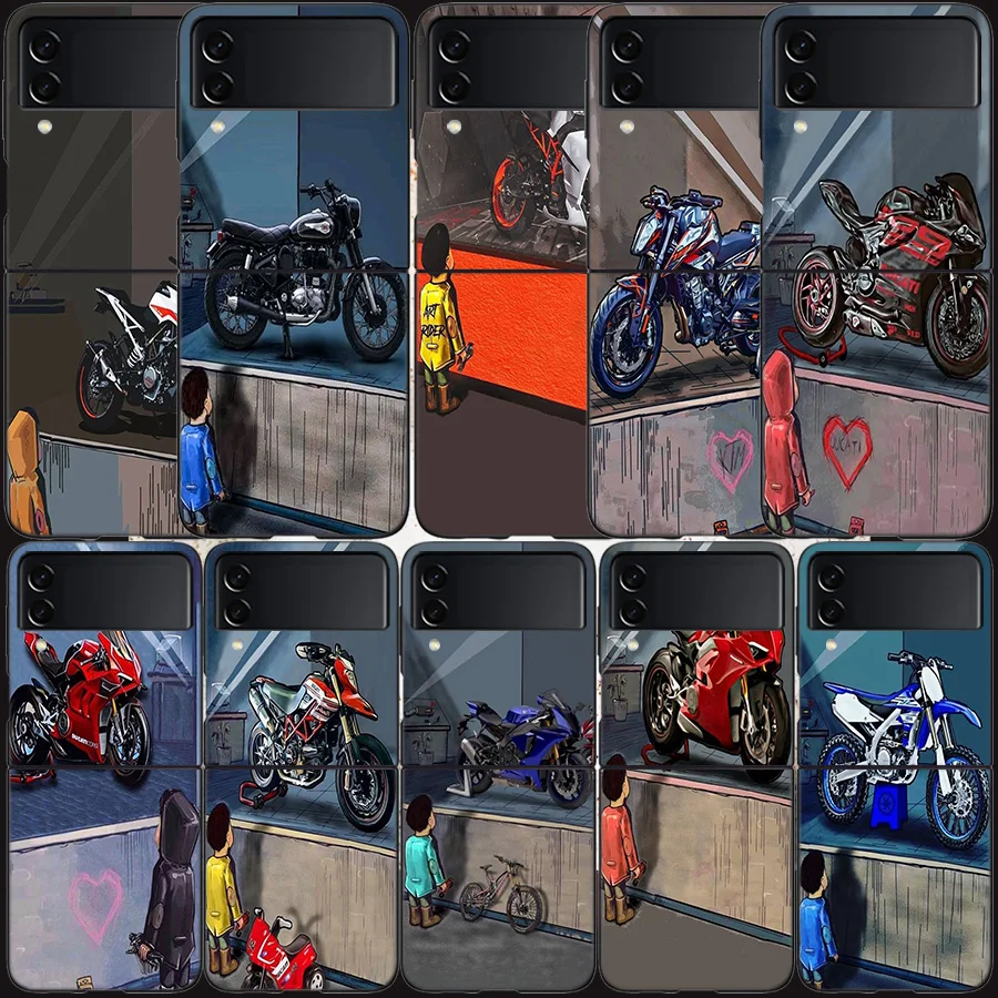 Moto Su Vetrina Per Samsung Galaxy Z Flip 3 Flip 5 4 5G Cover Rigida Nera Per Cellulare Samsung Z Flip 5 5G Luxury Pc Sh