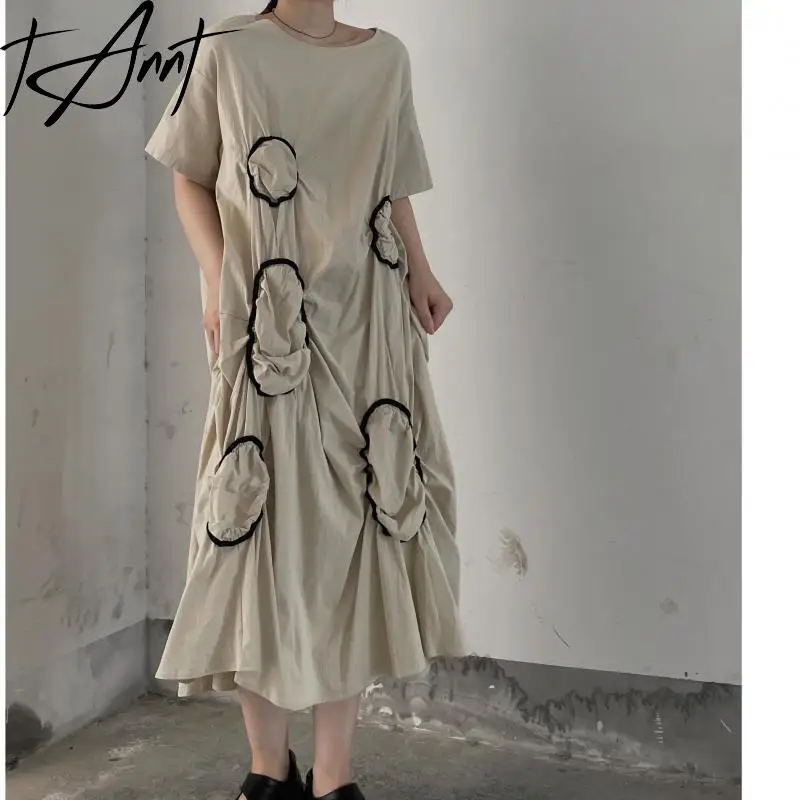 

Tannt Women Dress Asymmetry Patchwork Color Matching Dresses Irregular Short Sleeves Loose Leisure Long Dresses 2023 New