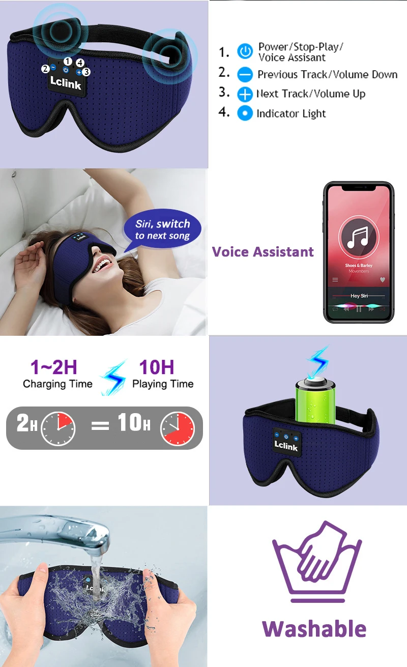 3D Bluetooth 5.2 Sleep Mask Headphones Sleeping Headphones for Side Sleepers Breathable Wireless Music Eye Mask Sleep Earbuds earphone