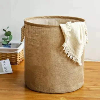Foldable Cotton Linen Laundry Basket with Handles 1