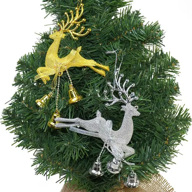 1Pcs Gold Silver Red Reindeer PVC Elk Christmas Tree Pendant Ornament Cute Deer with Bell DIY Christmas Decor Kids Gift