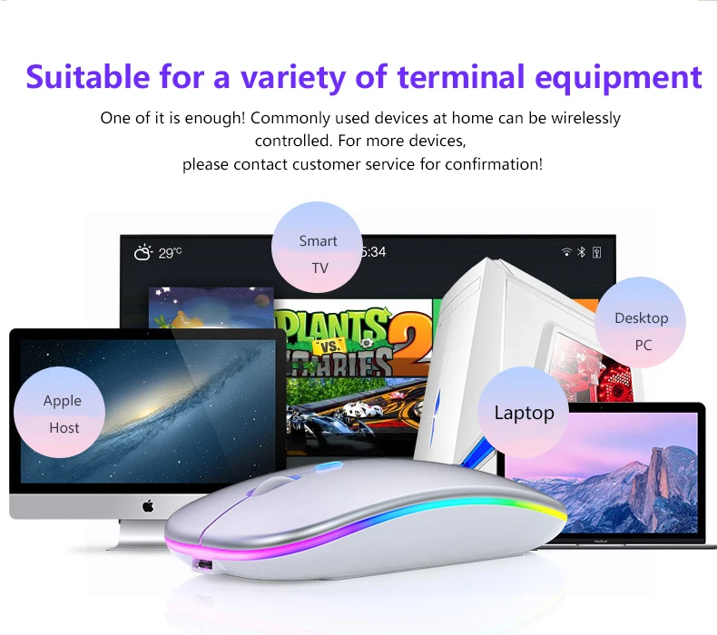 2.4Ghz Wireless Mouse RGB Rechargeable Mirco USB Charging Port Mouse Silent LED Backlit Gaming Mouse For Laptop PC Apple Host