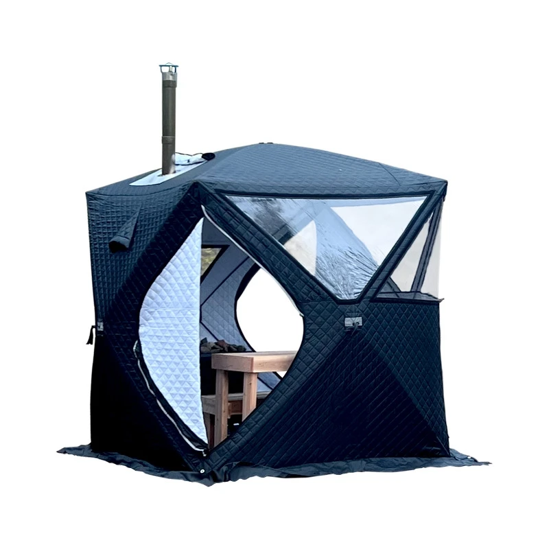 

Outdoor 3-4person 4Season Sauna House with Thickened Warmth winter Fishing Tent Large Window/chimney Mouth quick Open Portable