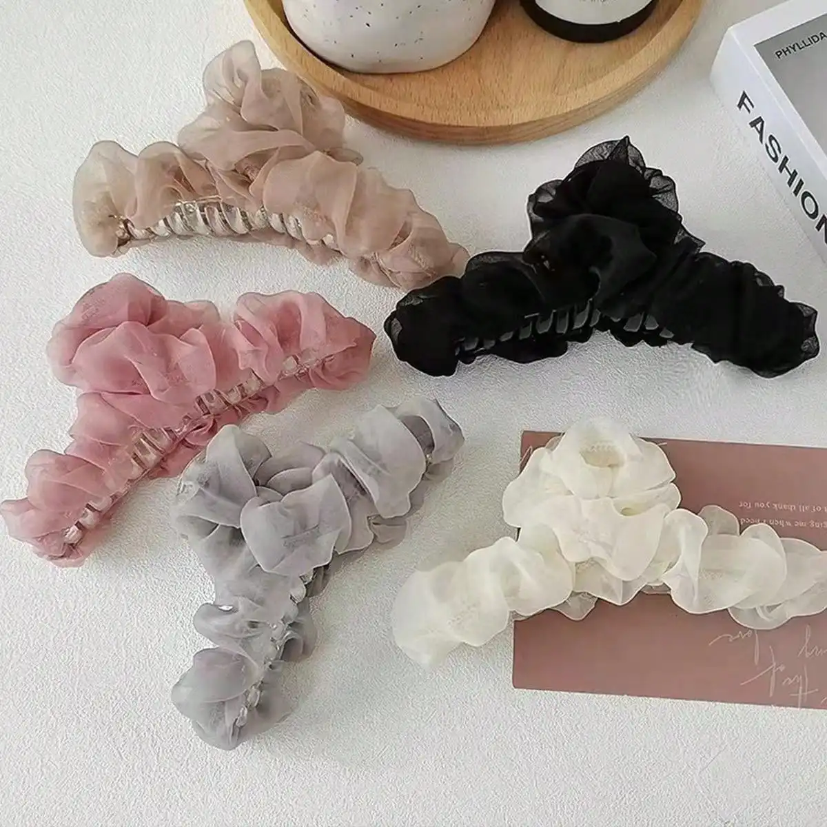 1/2/3/Stück mehrfarbige Super-Fee-Plissee-Chiffon-Griffclip für Damen, Hinterkopf, Hinterseite des Gehirns und geschwungenes Haar