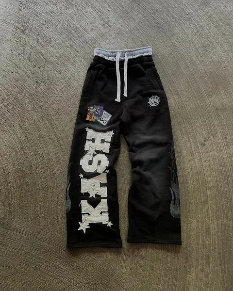 Y2K New Double Waisted Sweatpants Mens Womens Harajuku Retro Letter Graphics Embroidered Gothic Straight Casual Pants Trousers 2