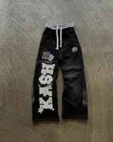 Y2K New Double Waisted Sweatpants Mens Womens Harajuku Retro Letter Graphics Embroidered Gothic Straight Casual Pants Trousers 2