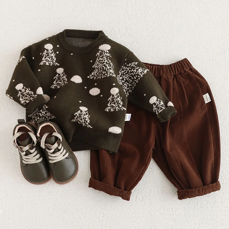 새로운 겨울 크리스마스 트리 눈송이  소녀 스웨터 새해 어린이 소년 소녀 크리스마스 뜨개질 풀오버 어린이 스웨터