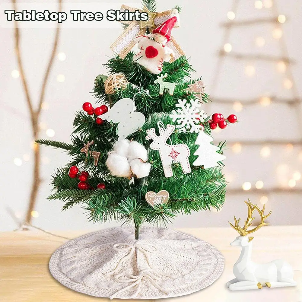 Christmas Knitted Tree Skirt Milk White Red Knitted Christmas Atmosphere Apron Christmas Tree Decorations Accessories