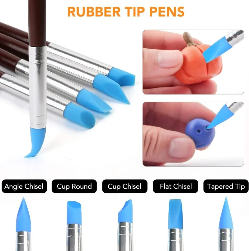 Air Dry Clay Tool Set Silicone Modeling Pen Polymer Clay Tools Sculpting Clay Brush Tools for Baking, Drawing, Molding, Painting
