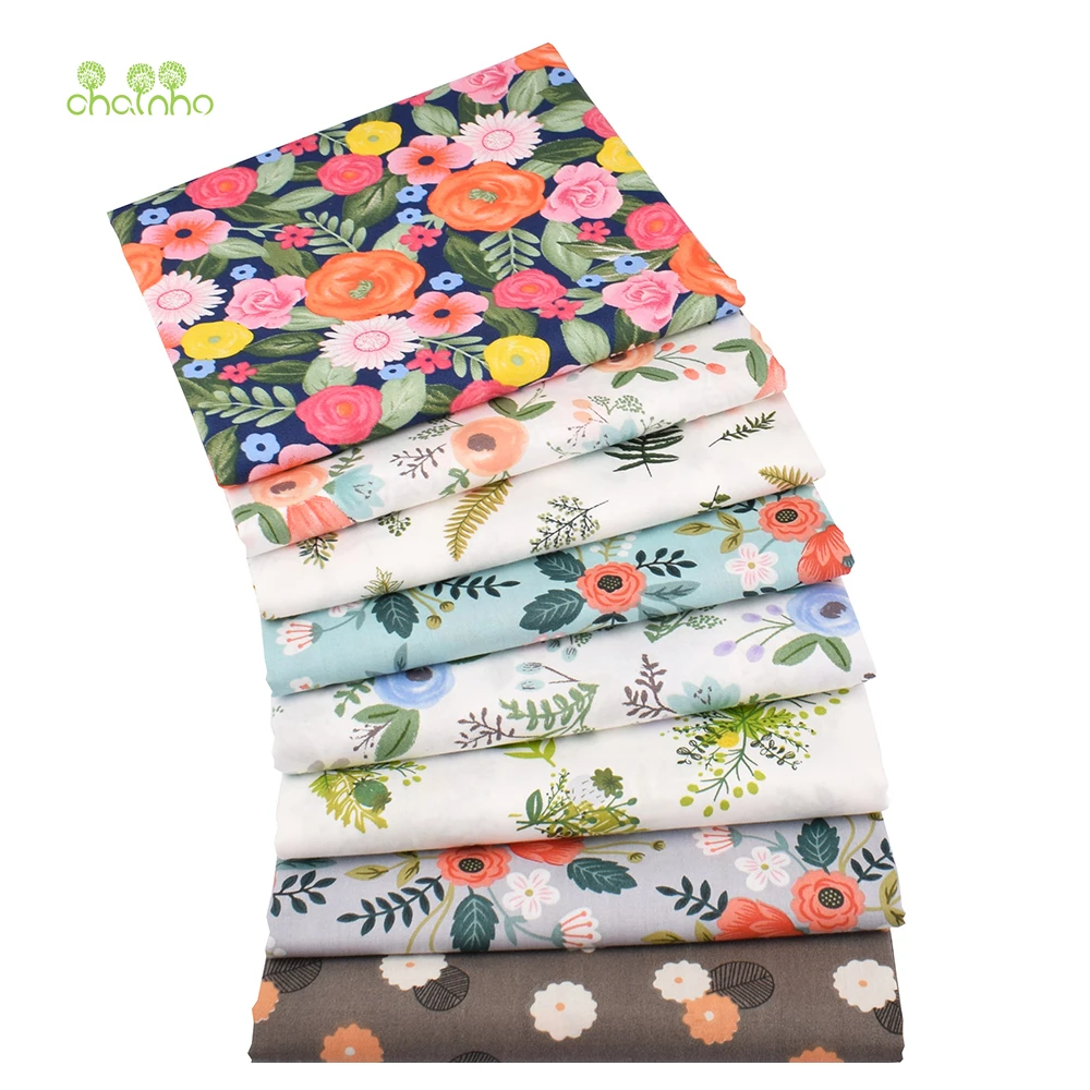 Chainho,Printed Twill Weave Cotton Fabric,DIY Quilting Sewing Material,Patchwork Cloth,8 Designs Flower Series,2 Sizes,15C117