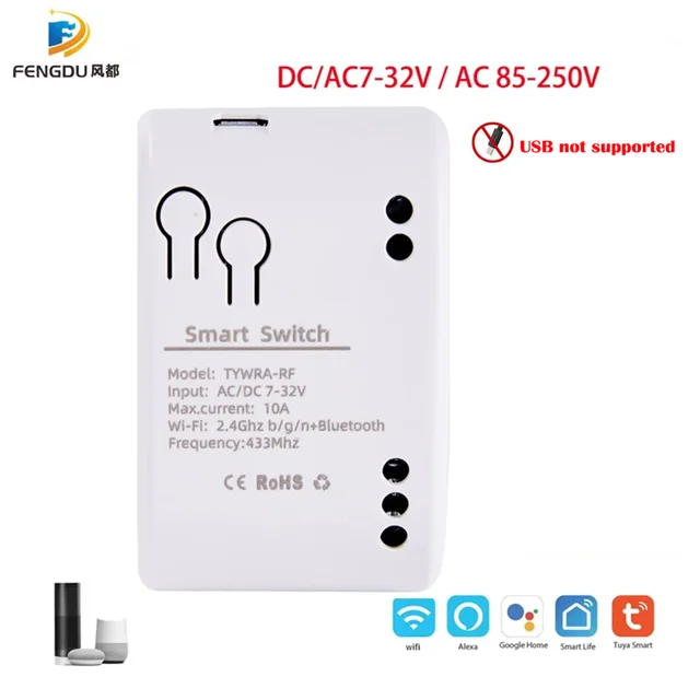 สวิตช์อัจฉริยะ Alexa Tuya Smart Home สวิตช์ Wifi 1 ช่อง 2 ช่อง 220V 7-32V 85-250V 10A โมดูลรีเลย์ไร้สาย สวิตช์ Tuya 1