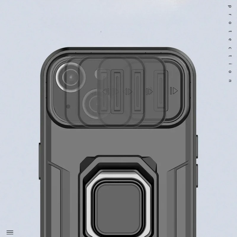 Luxury Armor Design Slide Camera Case with Strong Magnetic Ring Bracket and Shockproof Bumper Protection