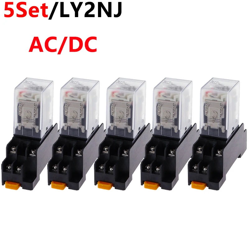 Relé Eletromagnético Pequeno do Poder com Soquete Ly2nj Jqx13f Dc12v Dc24v Ac110v Ac220v 10a Pinos Bobina Dpdt Grupo 5