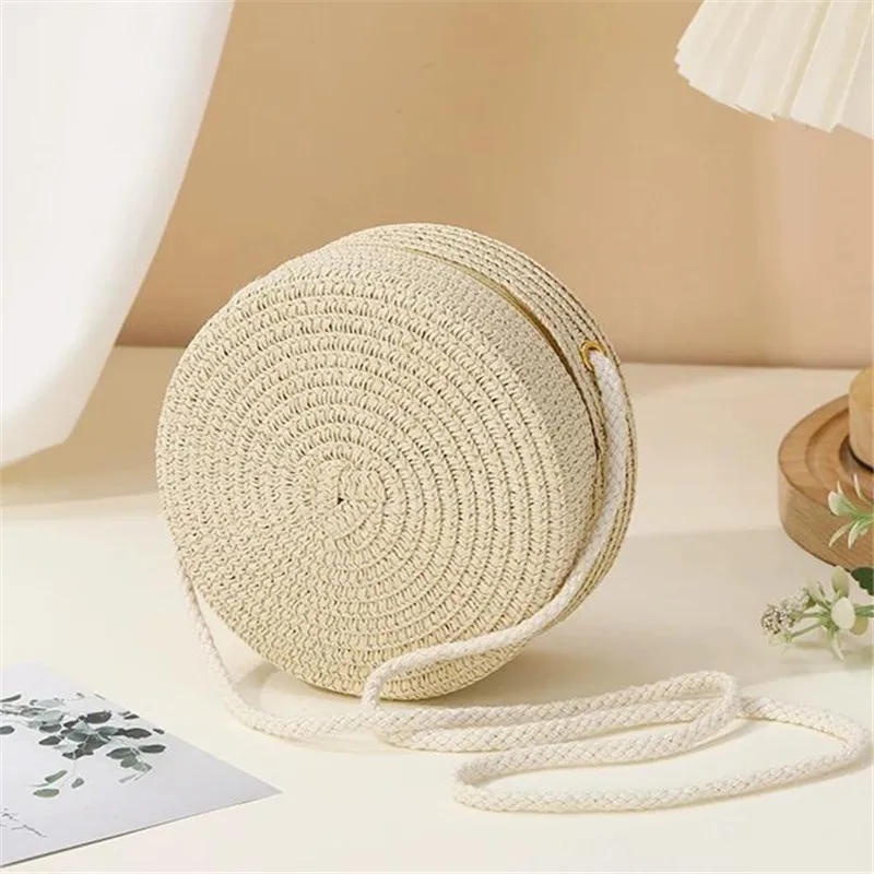 Woven Straw Handwoven Women’s Shoulder Bag, Fashion Solid Color Crossbody Purse with Lock Closure
