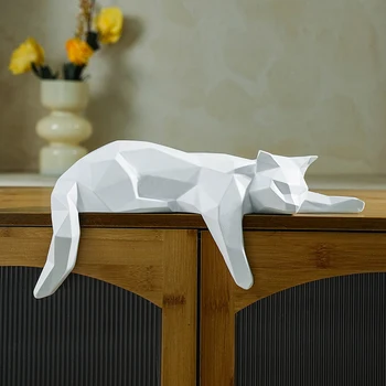 Statua di gatto bianco nero - Scultura di figurine geometriche moderne per la decorazione della stanza per l'home office come tavolo, scaffale, scrivania, gatto sdraiato 1