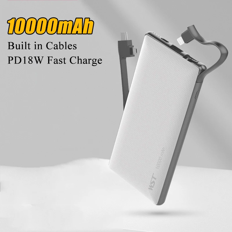

10000mAh Power Bank USB C 18W Fast Charging External Battery Pack for iPhone 14 13 12 Samsung Xiaomi Huawei Powerbank With Cable
