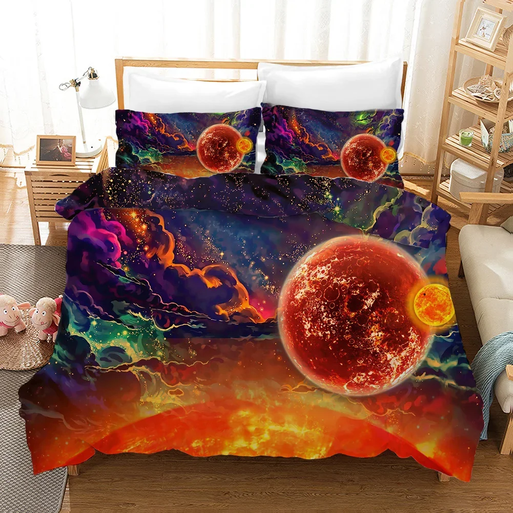 Starry Sky Duvet Cover Set Microfiber Outer Space Theme Comforter Cover Teens Boys Quilt Cover 3D Starry Sky Series Bedding Set
