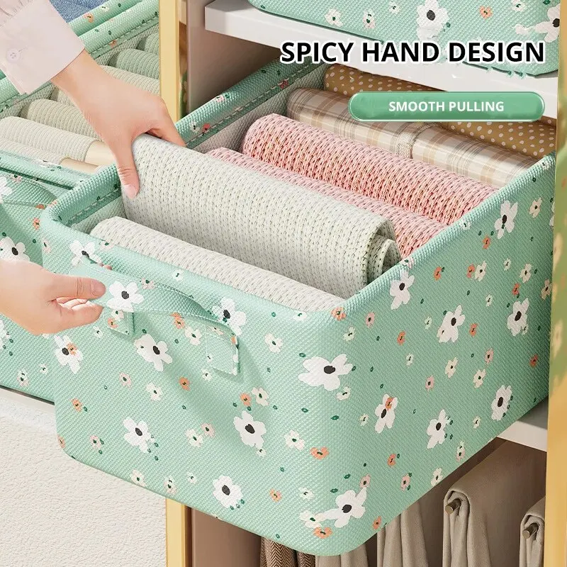 1pc New Broken Flower Oxford Fabric Folding Clothing Storage Box Foldable Toys Organizer With Lid Storage Basket Finishing Box 5