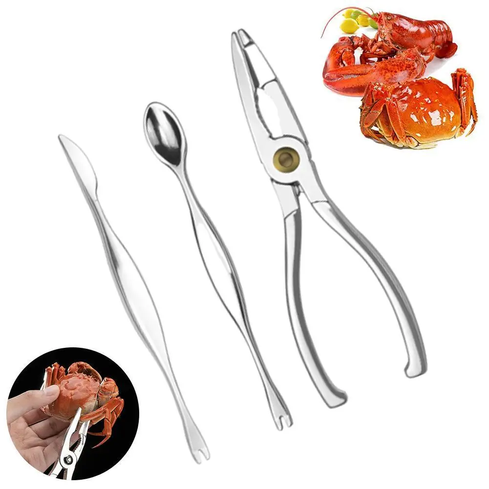 3Pc Seafood Tools Crab Crackers Nut Cracker Forks Kit Opener Shellfish Lobster