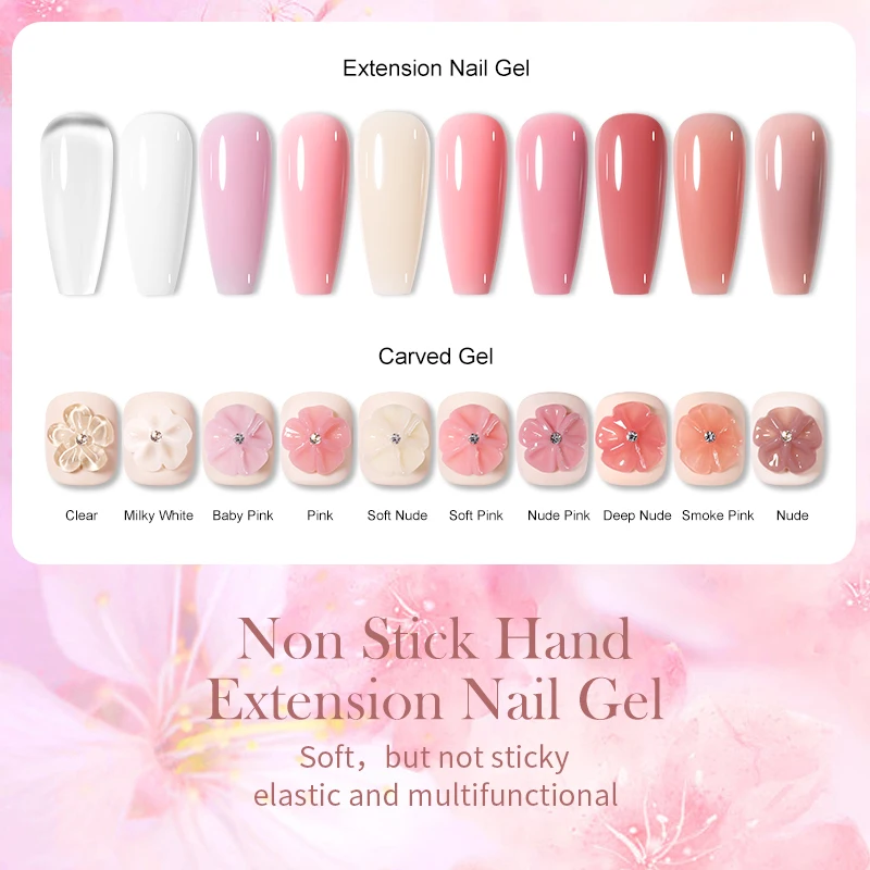 Nail Gel 15ML Non Stick Hand Solid Extension Clear Nude Pink Extension Gel Rhinestone Glue Varnis Semi Permanent