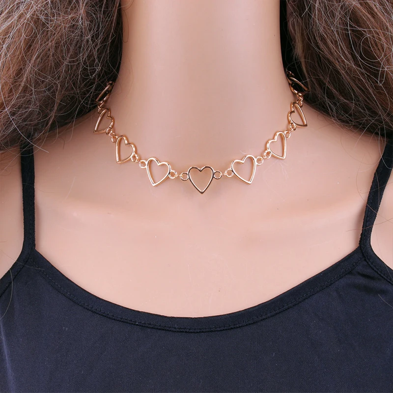 Women Jewelry Korean Hollow Heart Choker Necklace