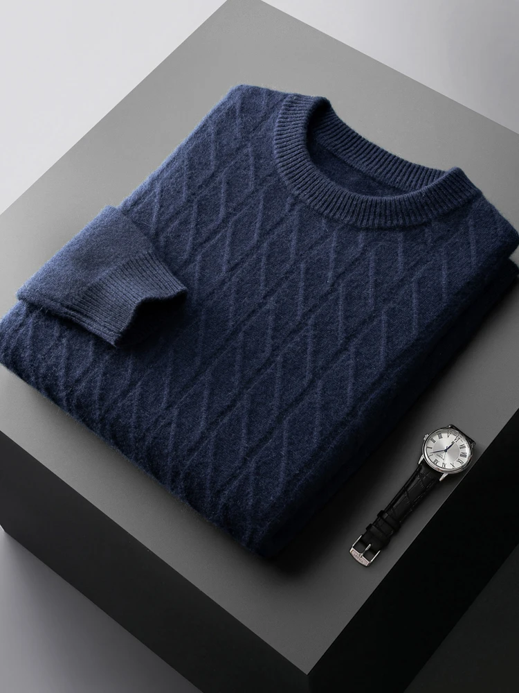 Men's 100%Pure Goat Cashmere Sweater Autumn Winter Long sleeve O-Neck Pullovers High-End Knit Tops Loose Bottoming Shirt Young
