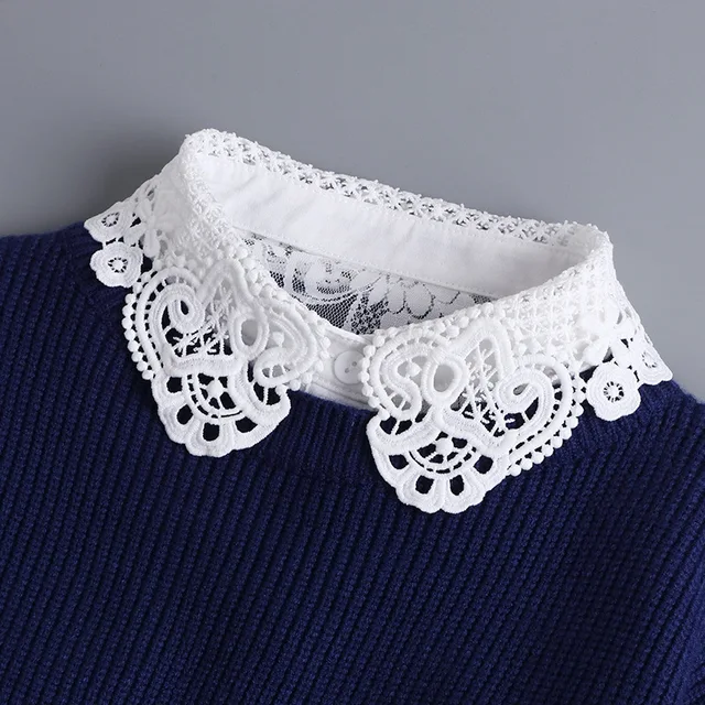 Hollow koronkowa szyfonowa lalka bawełna z imitacją kołnierzyka bluzka sweter odpinany do koszuli kołnierz fałszywy kołnierz klapa kobiety Top obroże Decor 3