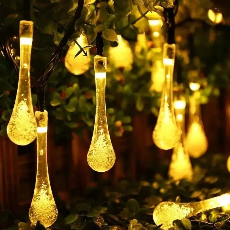 Solar string lights Water Droplets Solar String Lights Waterproof Outdoor Decoration Garland Fariy Lights Christmas Wedding Party Garden