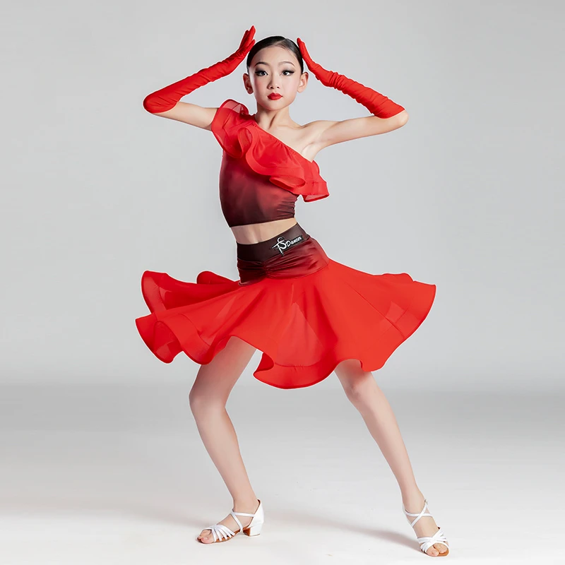 

Girl Rumba Dance Dress Cha Cha Dress Kids Tango Skirt Carnival Wear Dancewear Latin Salsa Costumes Red Dancing Dress