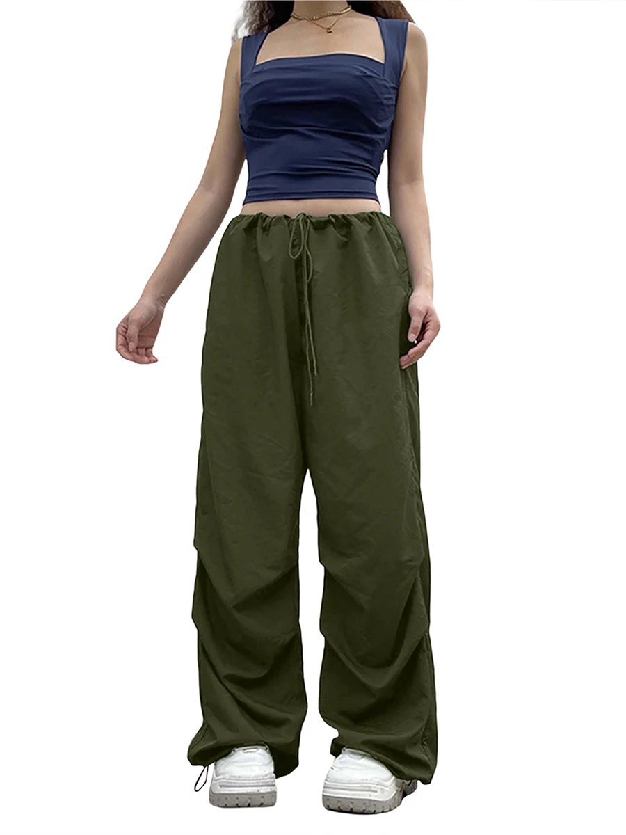 

Women Baggy Cargo Pants Drawstring Low Waisted Casual Loose Pants Trousers with Pocket Streetwear Baggy Jogger Relaxed Cinch